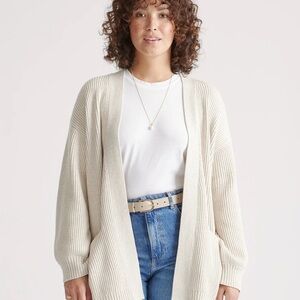 Quince Cream Ribbed Open-Front Cardigan